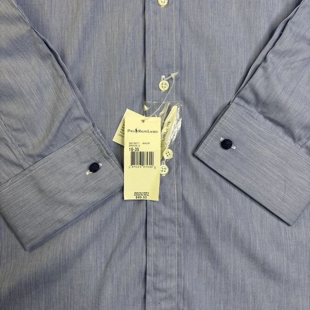 Vtg NWT Polo Ralph Lauren Shirt Mens L 16-35 Blue Stripe Long Sleeve Regent NWT